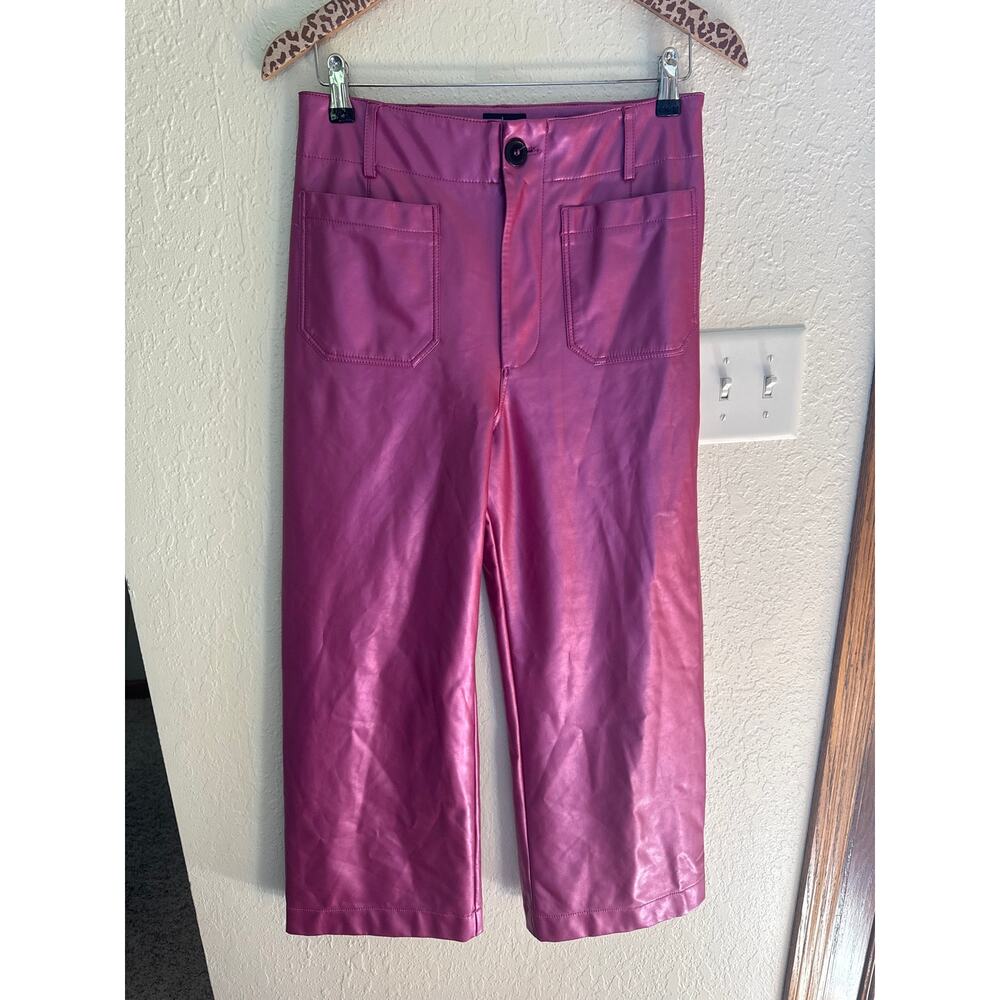 MAEVE The Colette Cropped Wide Leg Vegan Leather Pants in Rose Size 29 - Picture 4 of 7
